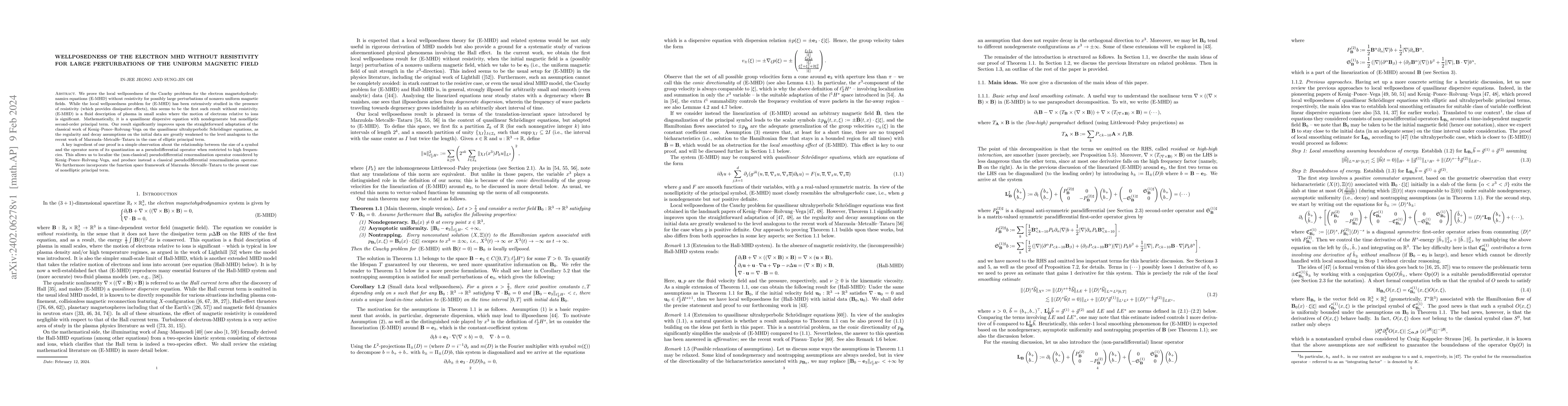Thumbnail for Wellposedness of the electron MHD without resistivity for large
  perturbations of the uniform magnetic field