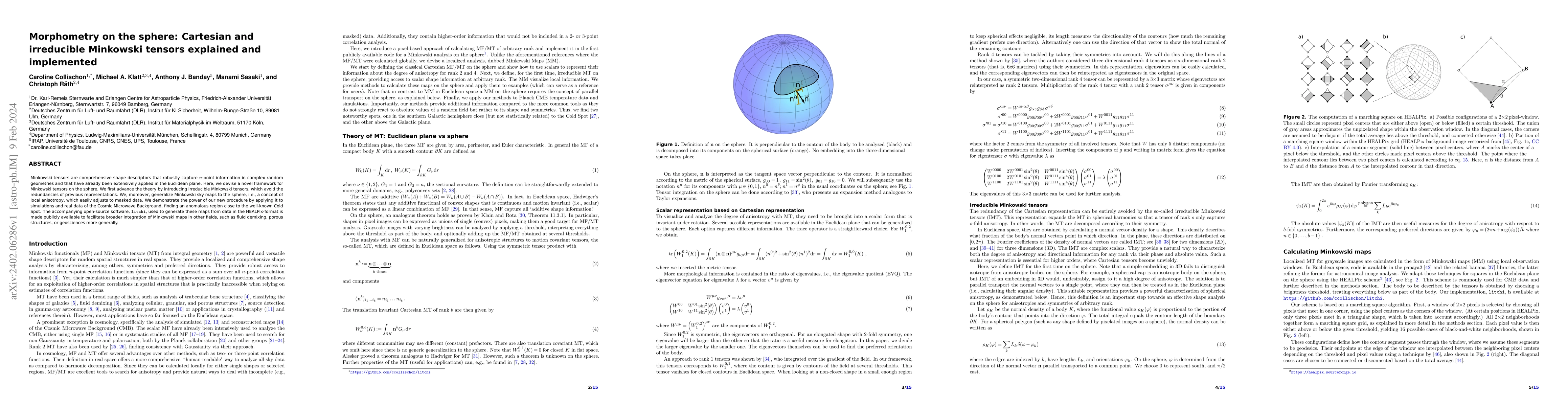 Thumbnail for Morphometry on the sphere: Cartesian and irreducible Minkowski tensors
  explained and implemented