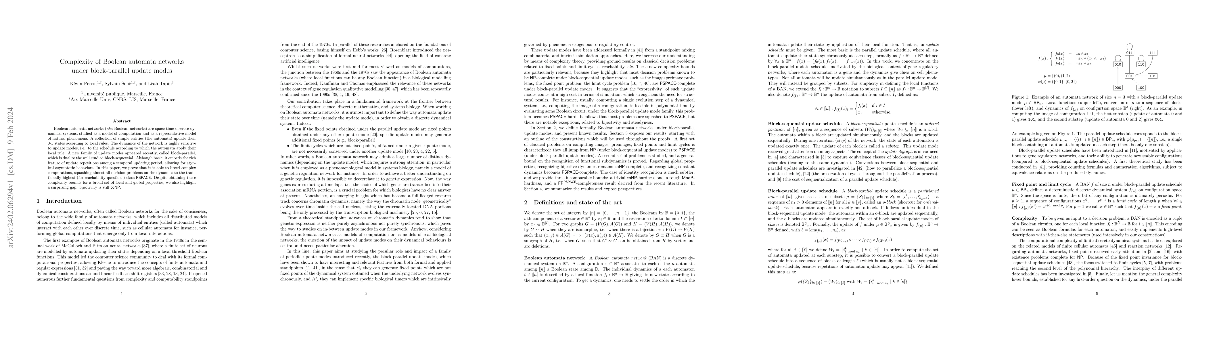 Thumbnail for Complexity of Boolean automata networks under block-parallel update
  modes