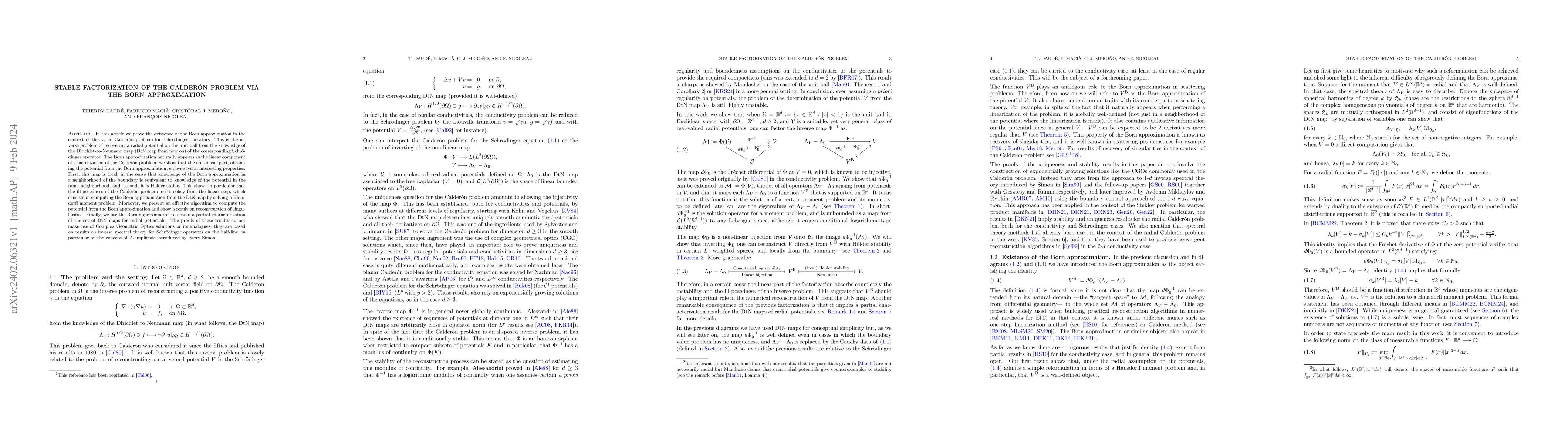 Thumbnail for Stable factorization of the Calder\'on problem via the Born
  approximation