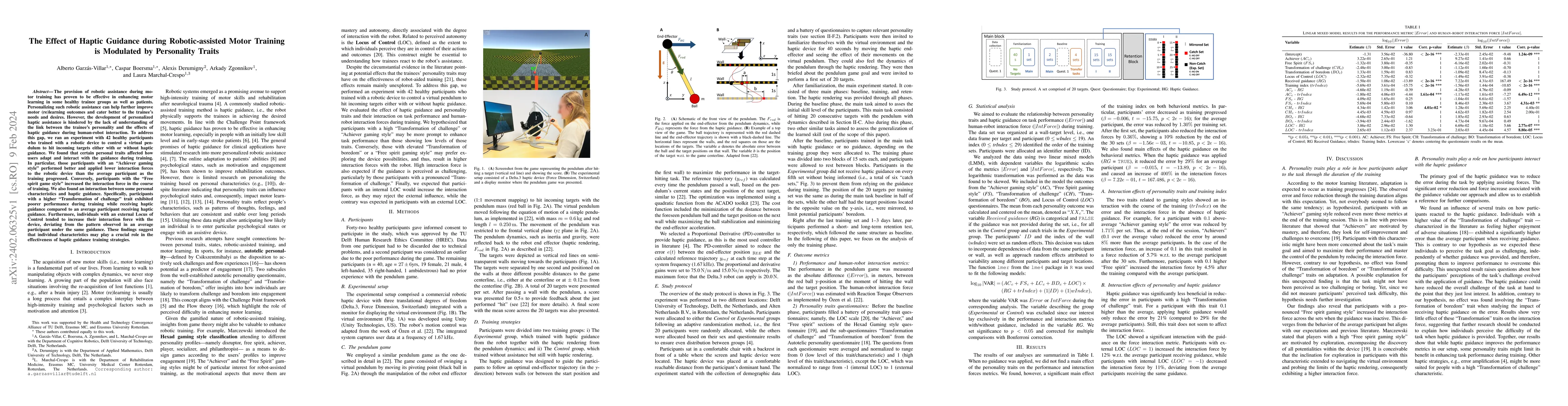 Thumbnail for The Effect of Haptic Guidance during Robotic-assisted Motor Training is
  Modulated by Personality Traits