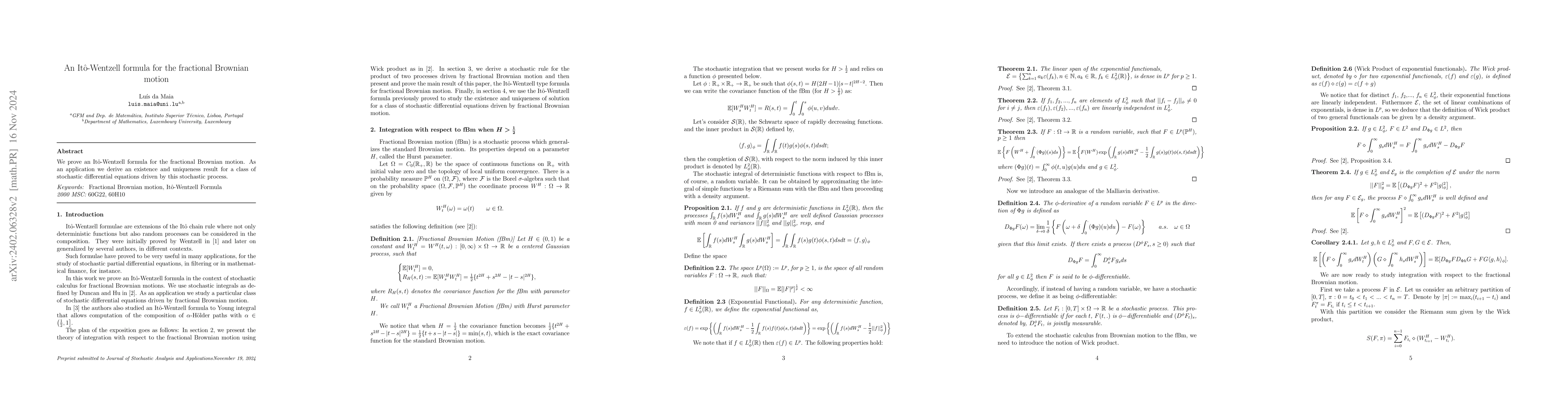 Thumbnail for An It\^o-Wentzell formula for the fractional Brownian motion