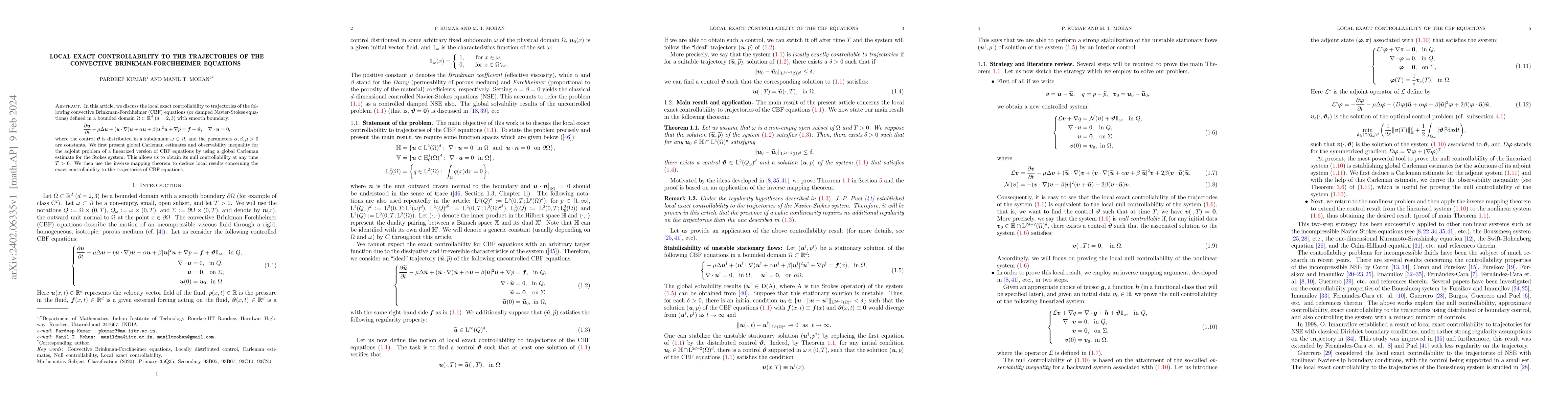 Thumbnail for Local exact controllability to the trajectories of the convective
  Brinkman-Forchheimer equations
