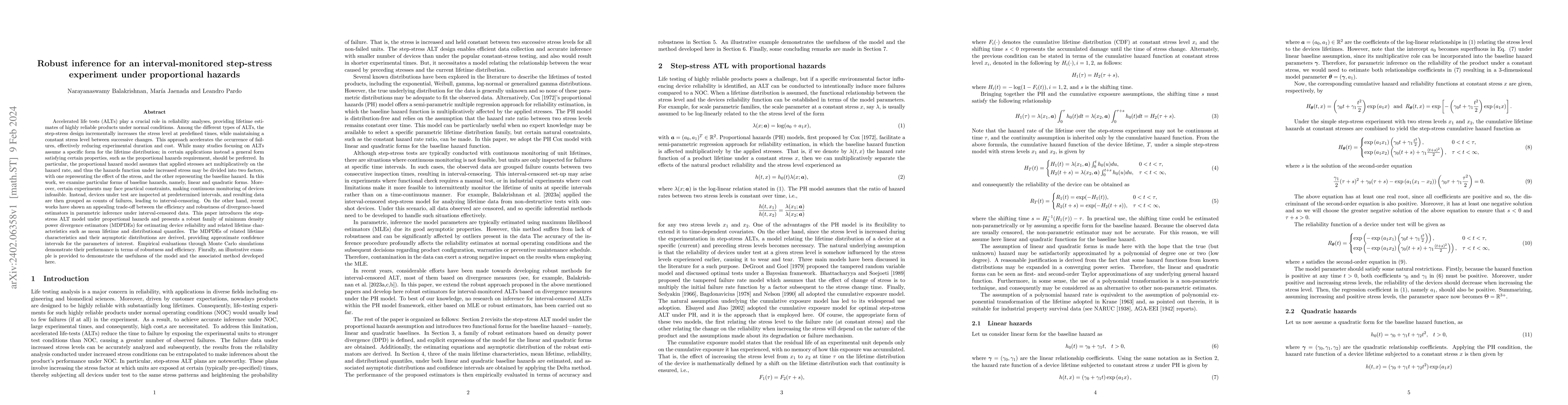 Thumbnail for Robust inference for an interval-monitored step-stress experiment under
  proportional hazards