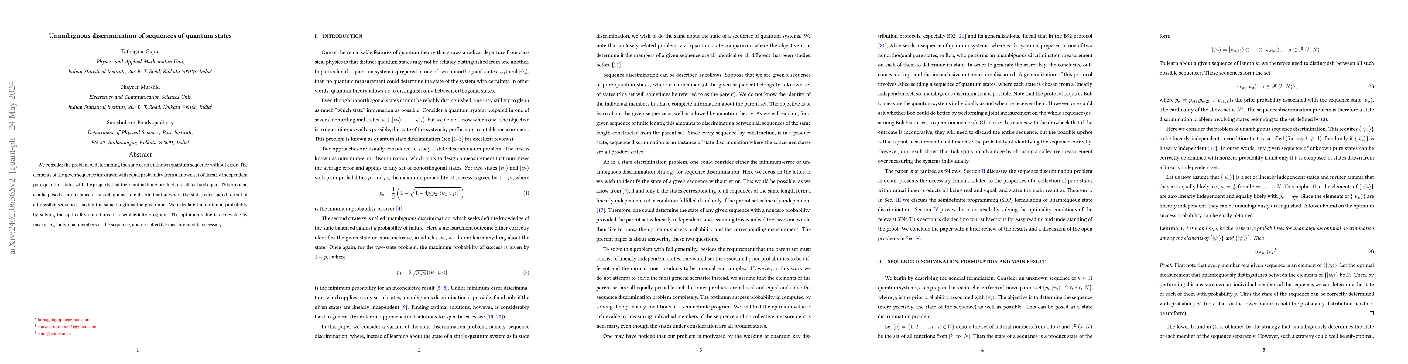 Thumbnail for Unambiguous discrimination of sequences of quantum states