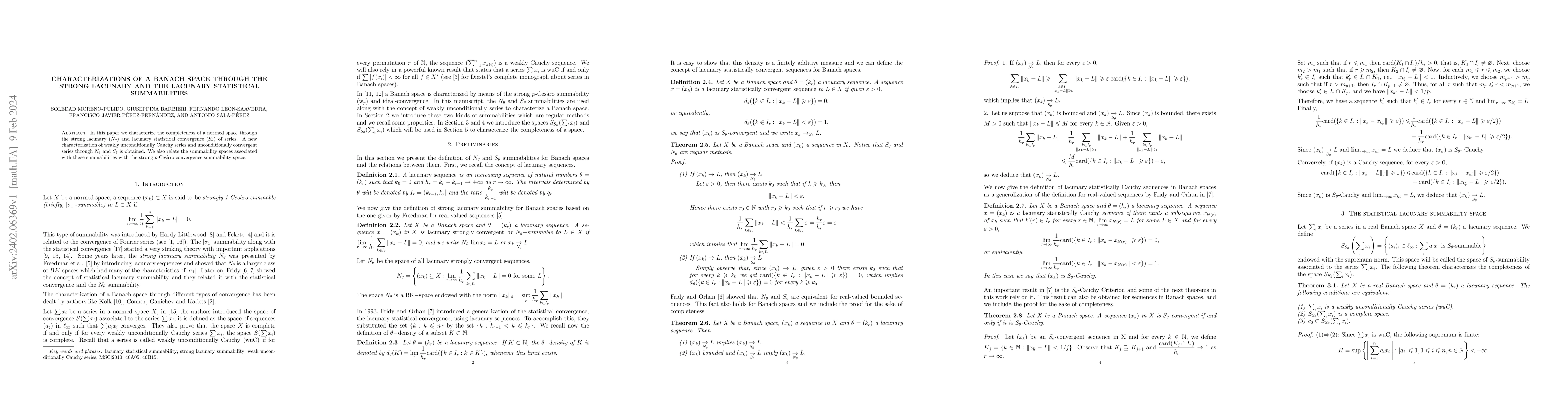 Thumbnail for Characterizations of a Banach Space through the Strong Lacunary and the
  Lacunary Statistical Summabilities