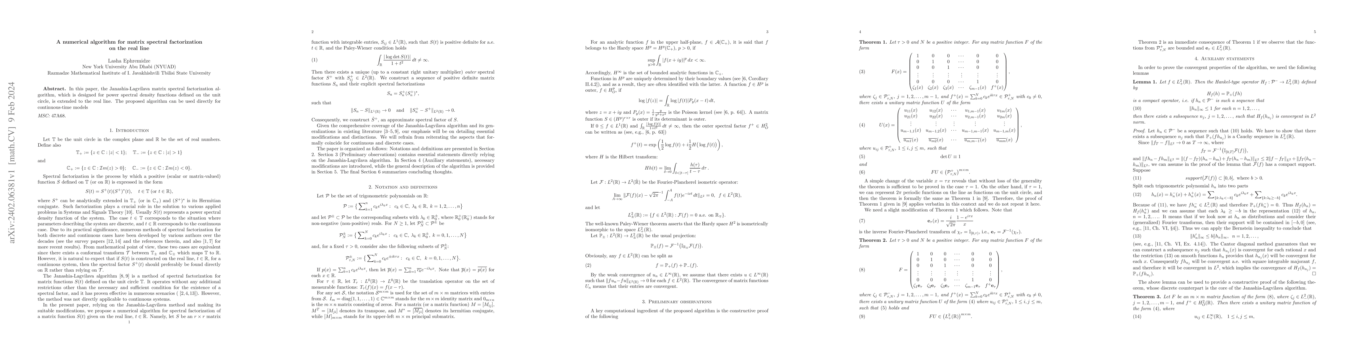 Thumbnail for A numerical algorithm for matrix spectral factorization on the real line