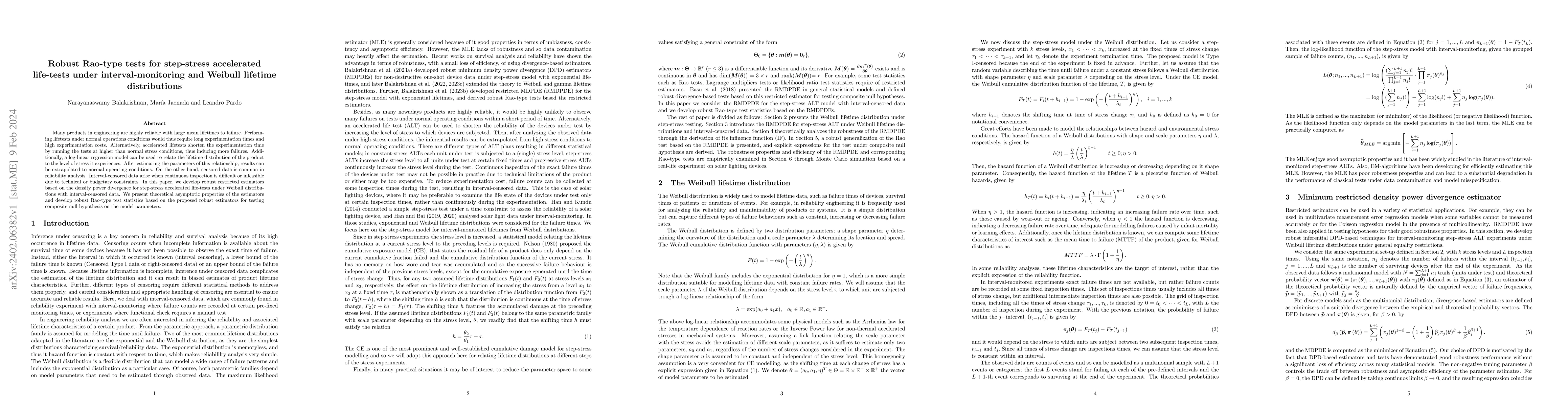 Thumbnail for Robust Rao-type tests for step-stress accelerated life-tests under
  interval-monitoring and Weibull lifetime distributions