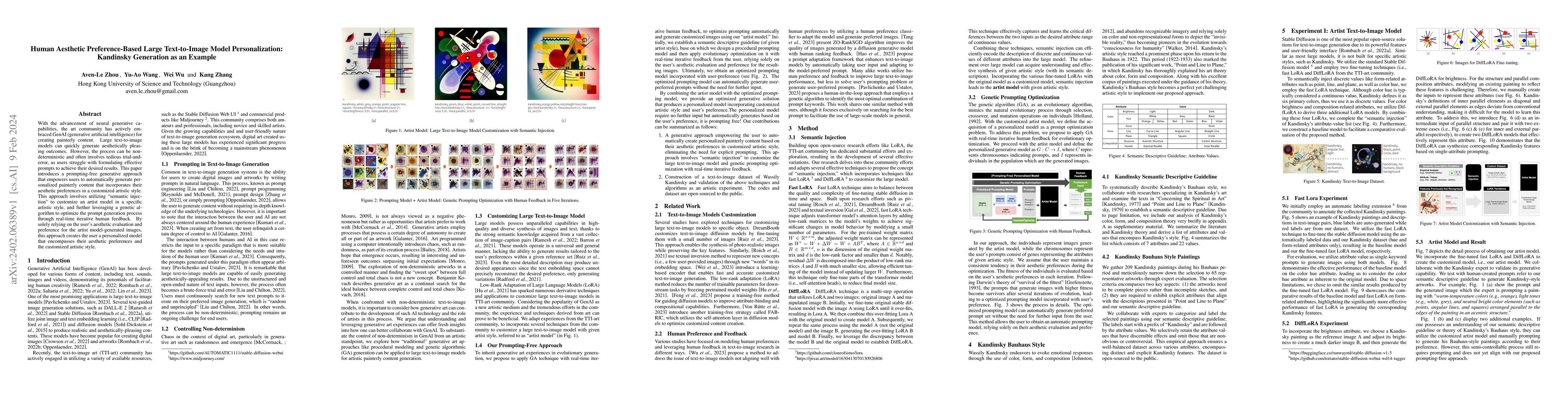 Thumbnail for Human Aesthetic Preference-Based Large Text-to-Image Model
  Personalization: Kandinsky Generation as an Example