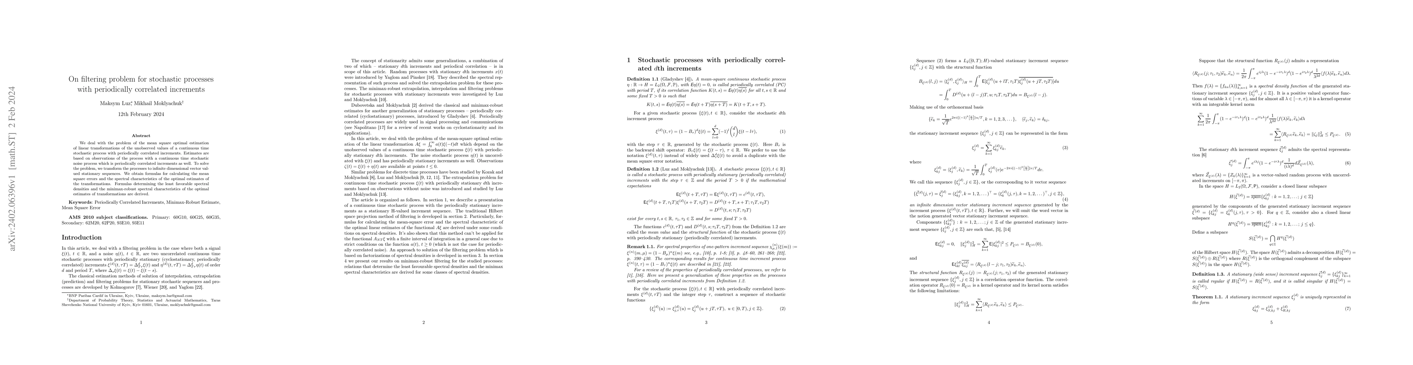 Thumbnail for Filtering of stochastic processes having periodically correlated
  increments