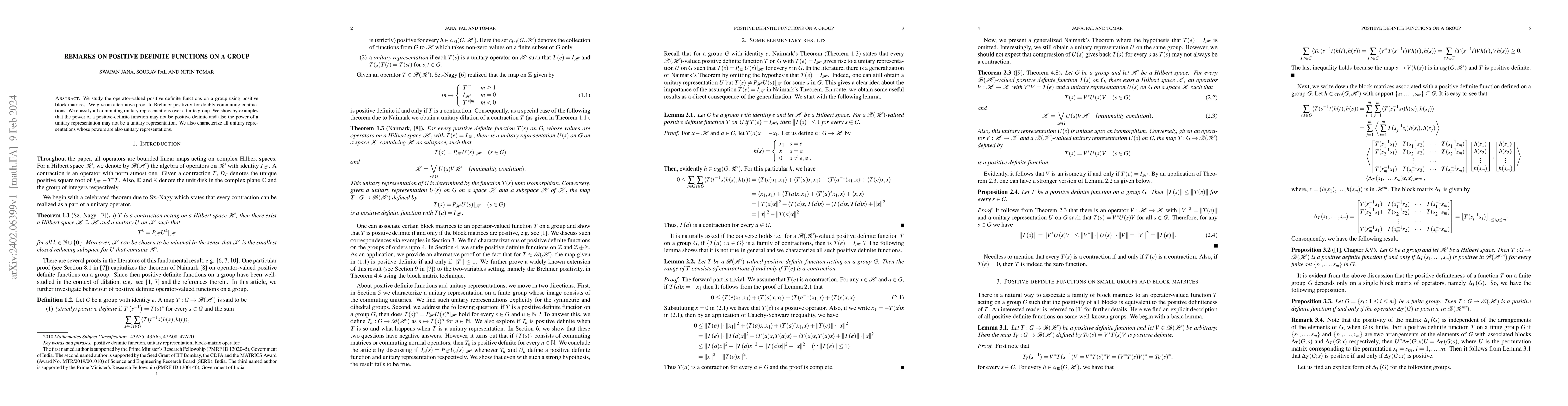 Thumbnail for Remarks on positive definite functions on a group