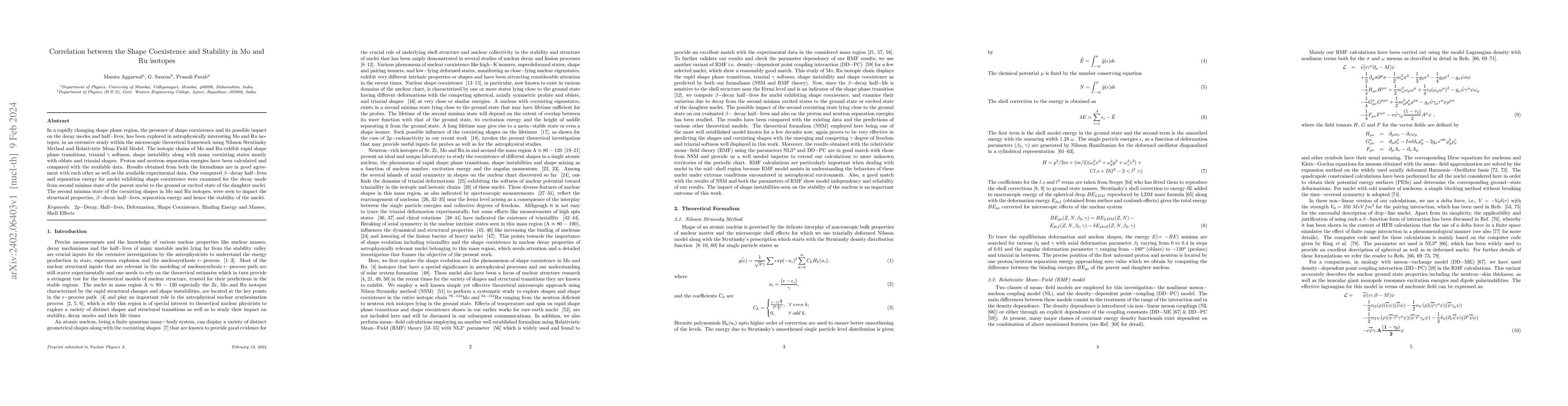 Thumbnail for Correlation between the Shape Coexistence and Stability in Mo and Ru
  isotopes