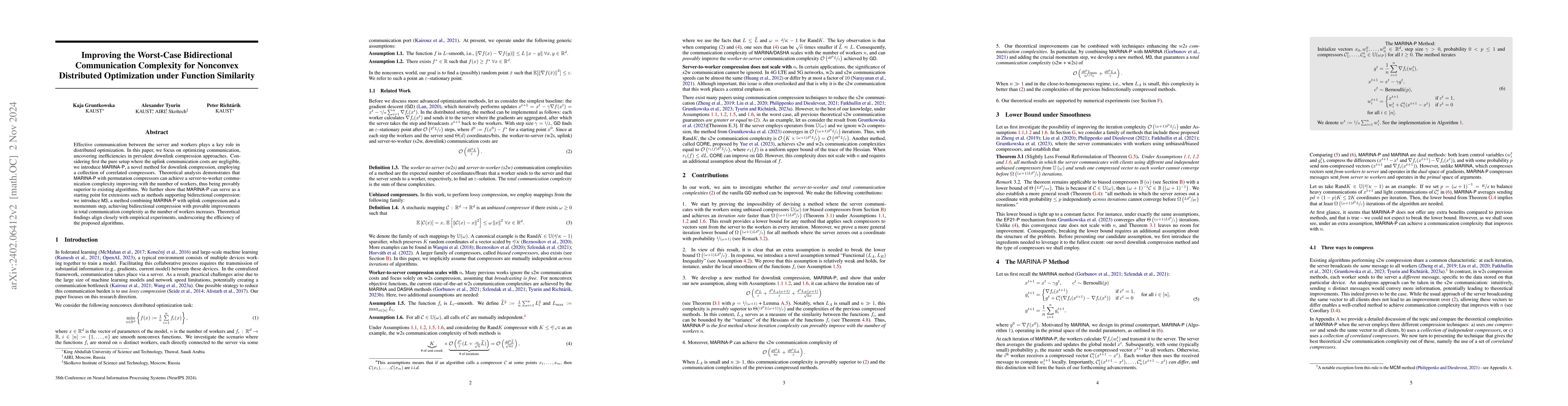 Thumbnail for Improving the Worst-Case Bidirectional Communication Complexity for
  Nonconvex Distributed Optimization under Function Similarity