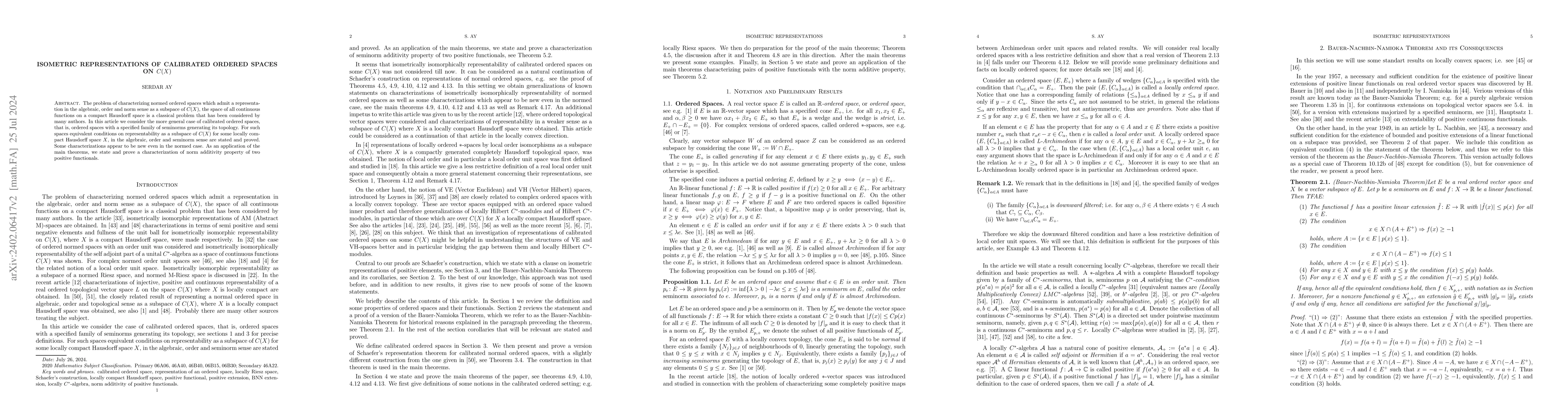 Thumbnail for Isometric Representations of Calibrated Ordered Spaces on $C(X)$
