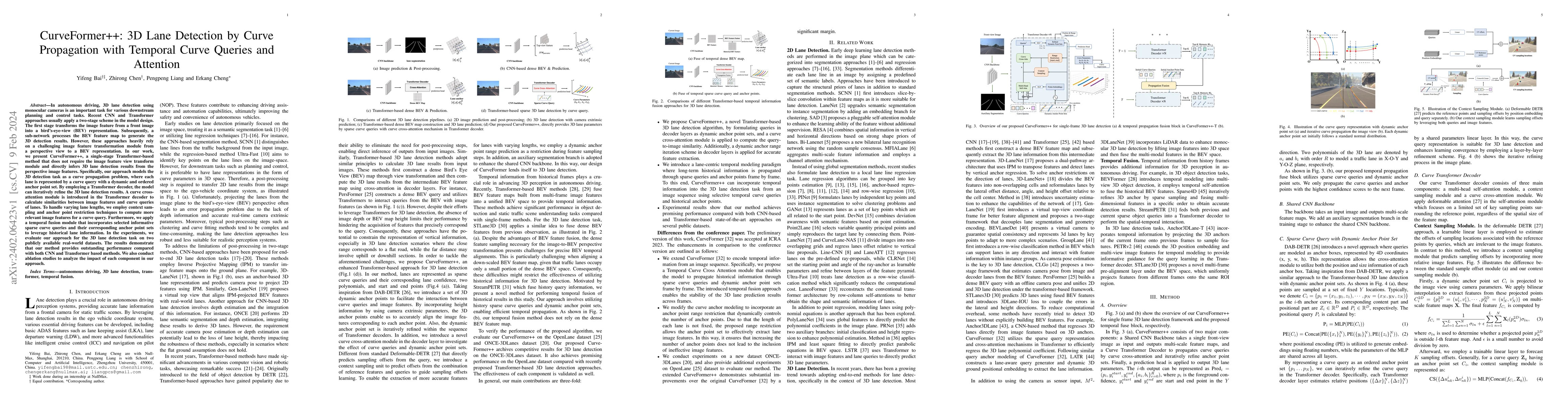 Thumbnail for CurveFormer++: 3D Lane Detection by Curve Propagation with Temporal
  Curve Queries and Attention