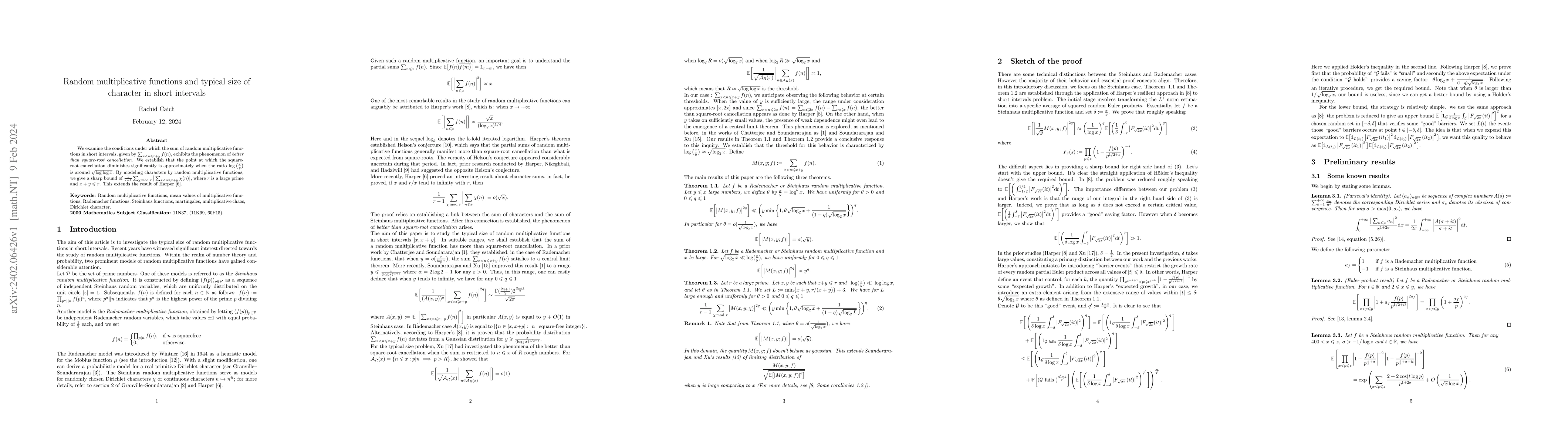 Thumbnail for Random multiplicative functions and typical size of character in short
  intervals