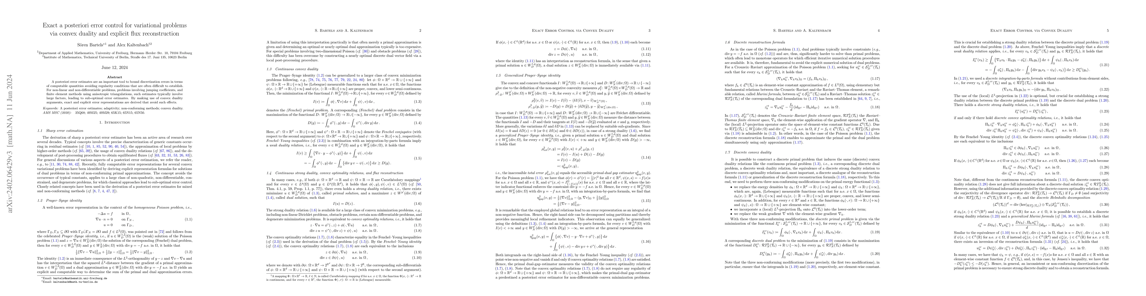 Thumbnail for Exact a posteriori error control for variational problems via convex
  duality and explicit flux reconstruction