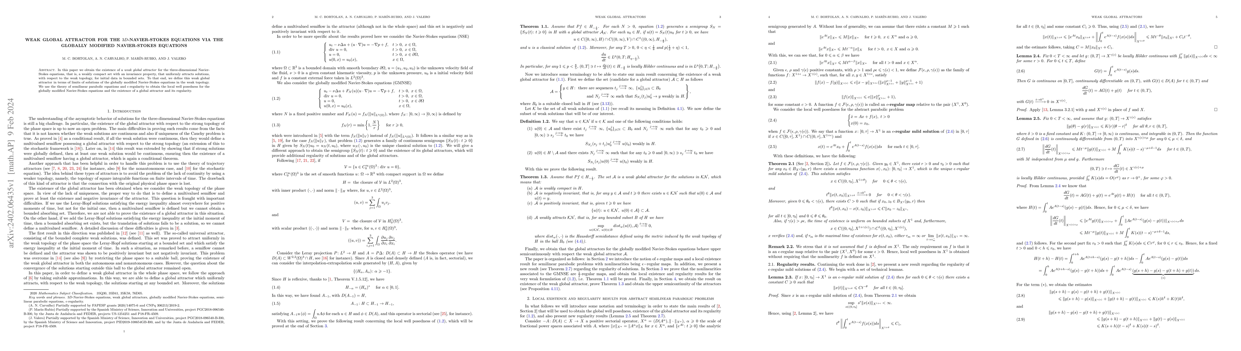 Thumbnail for Weak global attractor for the $3D$-Navier-Stokes equations via the
  globally modified Navier-Stokes equations