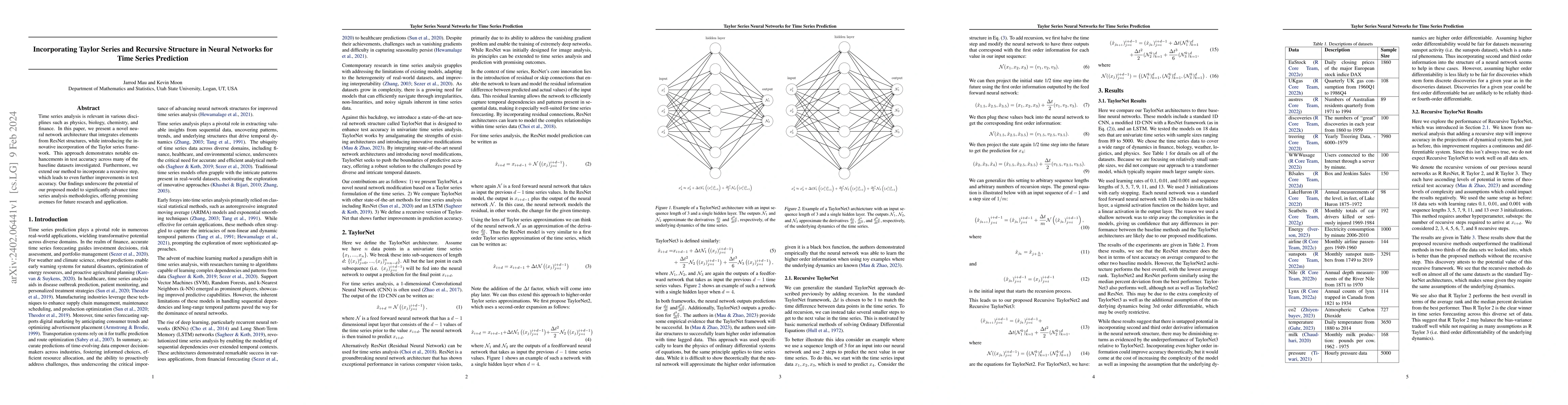 Thumbnail for Incorporating Taylor Series and Recursive Structure in Neural Networks
  for Time Series Prediction
