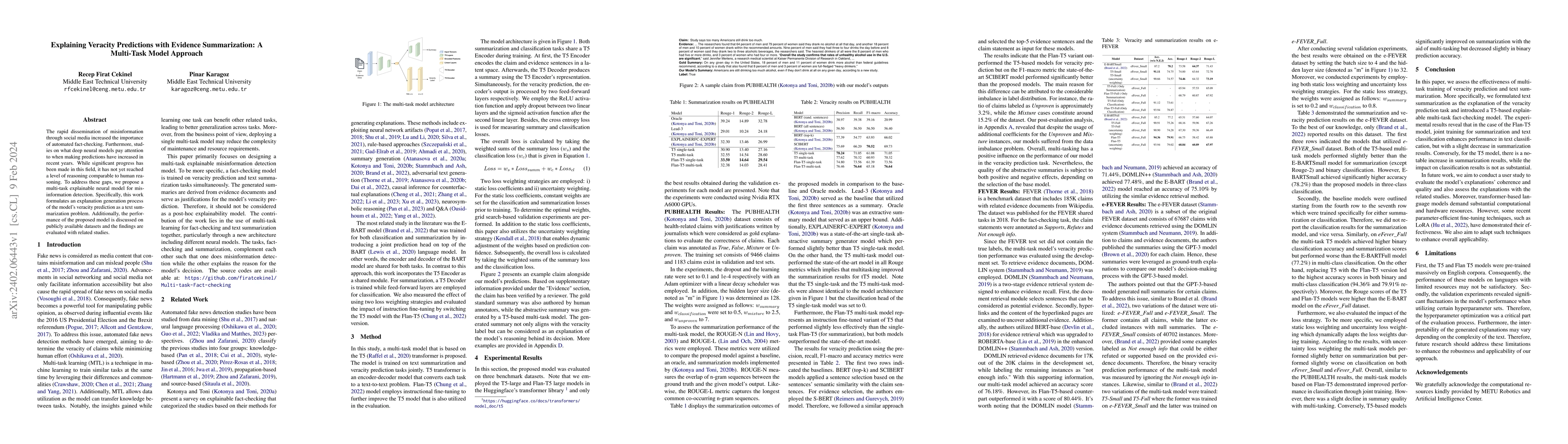 Thumbnail for Explaining Veracity Predictions with Evidence Summarization: A
  Multi-Task Model Approach