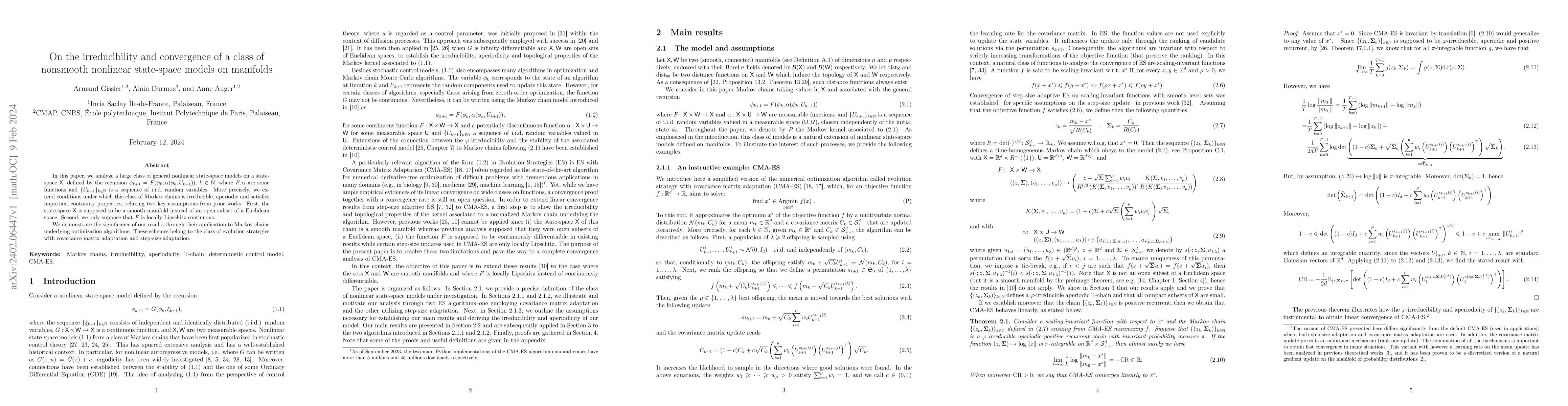 Thumbnail for On the irreducibility and convergence of a class of nonsmooth nonlinear
  state-space models on manifolds