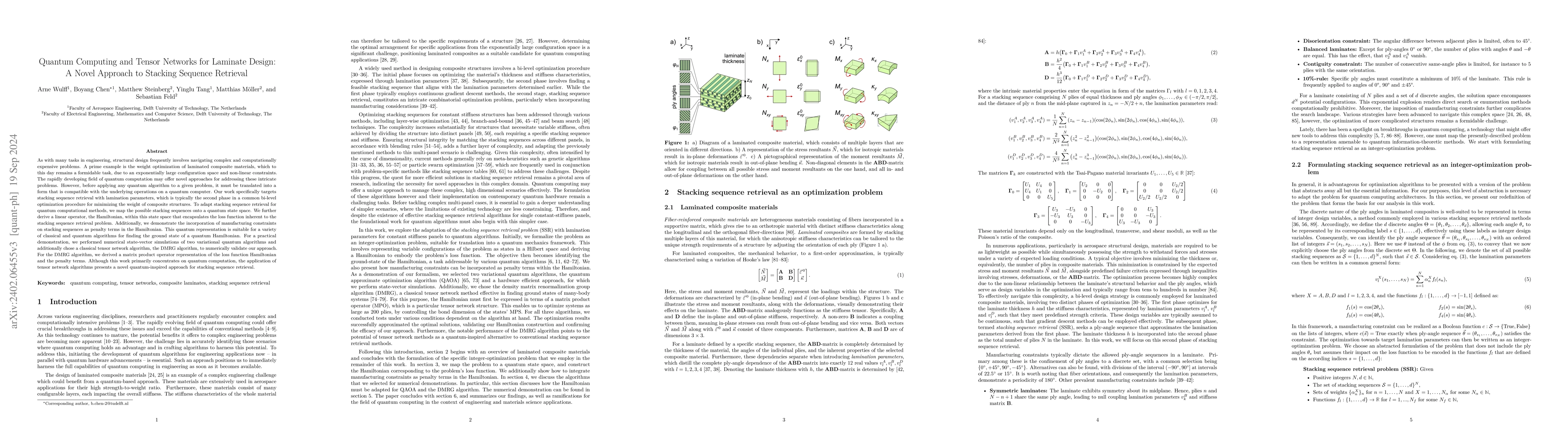 Thumbnail for Quantum Computing and Tensor Networks for Laminate Design: A Novel
  Approach to Stacking Sequence Retrieval