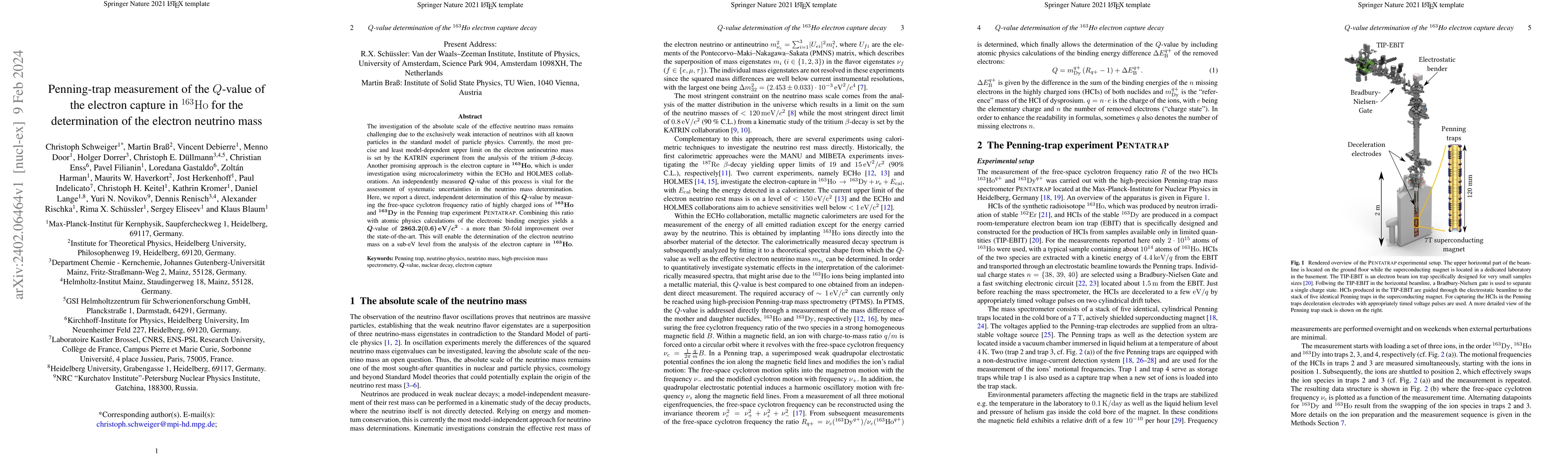 Thumbnail for Penning-trap measurement of the $Q$-value of the electron capture in
  $^{163}\mathrm{Ho}$ for the determination of the electron neutrino mass