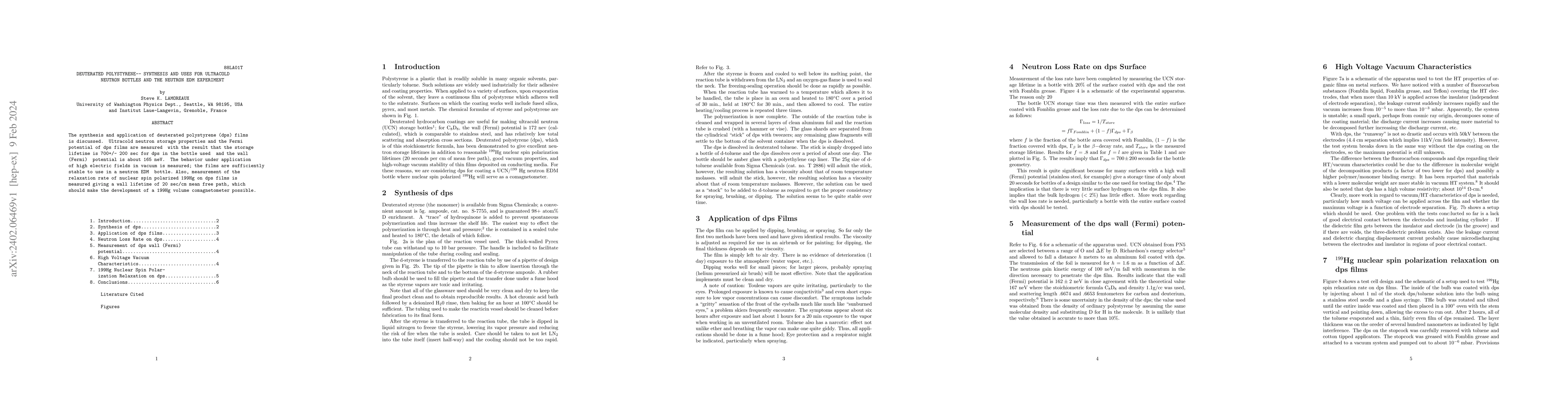 Thumbnail for Deuterated Polystyrene -- Synthesis and uses for ultracold neutron
  bottles and the neutron EDM experiment