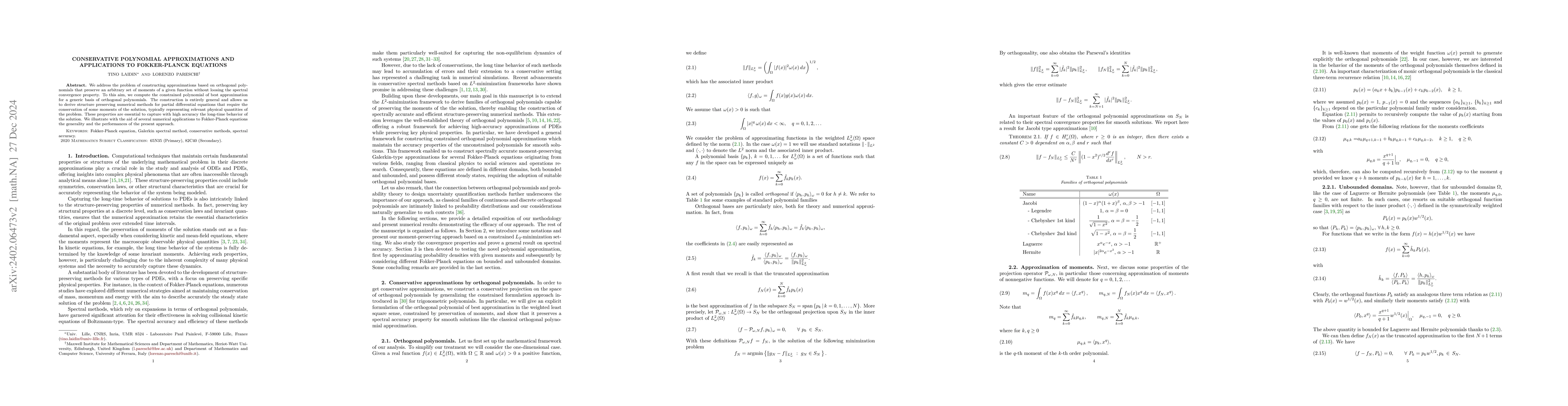 Thumbnail for Conservative polynomial approximations and applications to Fokker-Planck
  equations
