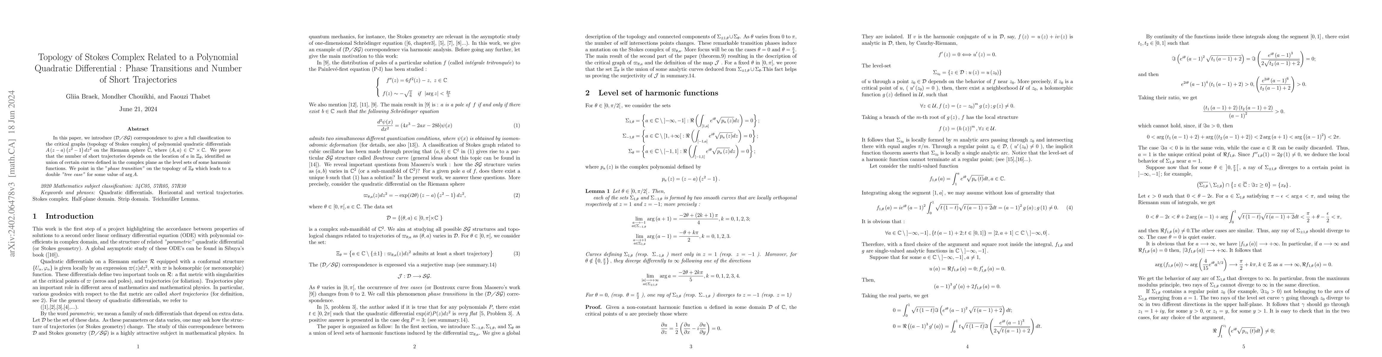 Thumbnail for Topology of Stokes Complex Related to a Polynomial Quadratic
  Differential : Phase Transitions and Number of Short Trajectories
