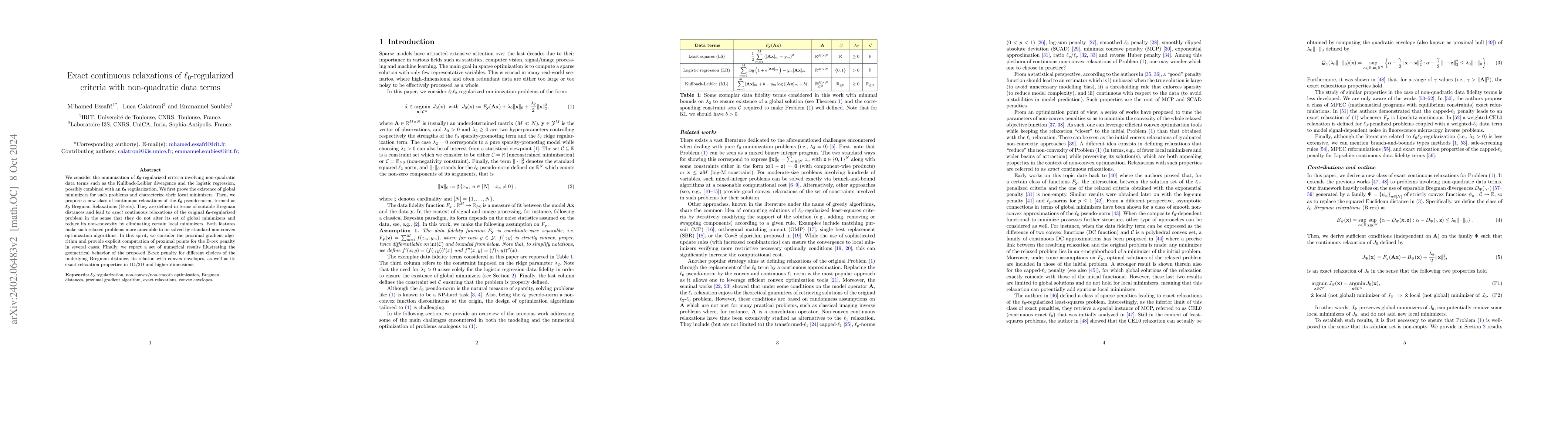 Thumbnail for Exact continuous relaxations of l0-regularized criteria with
  non-quadratic data terms