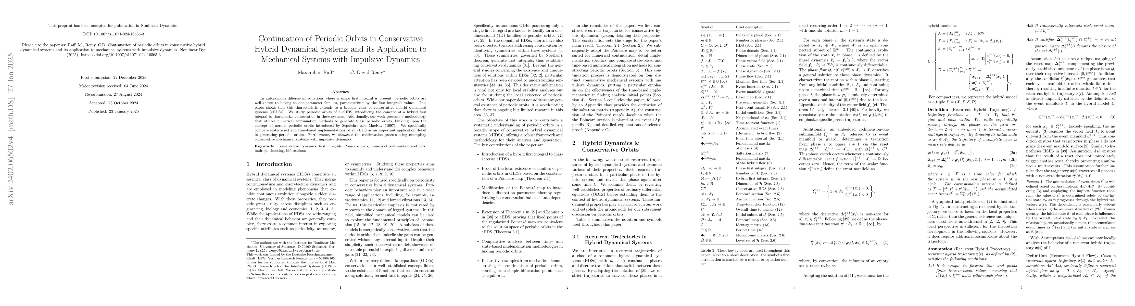 Thumbnail for Continuation of Periodic Orbits in Conservative Hybrid Dynamical Systems
  and its Application to Mechanical Systems with Impulsive Dynamics