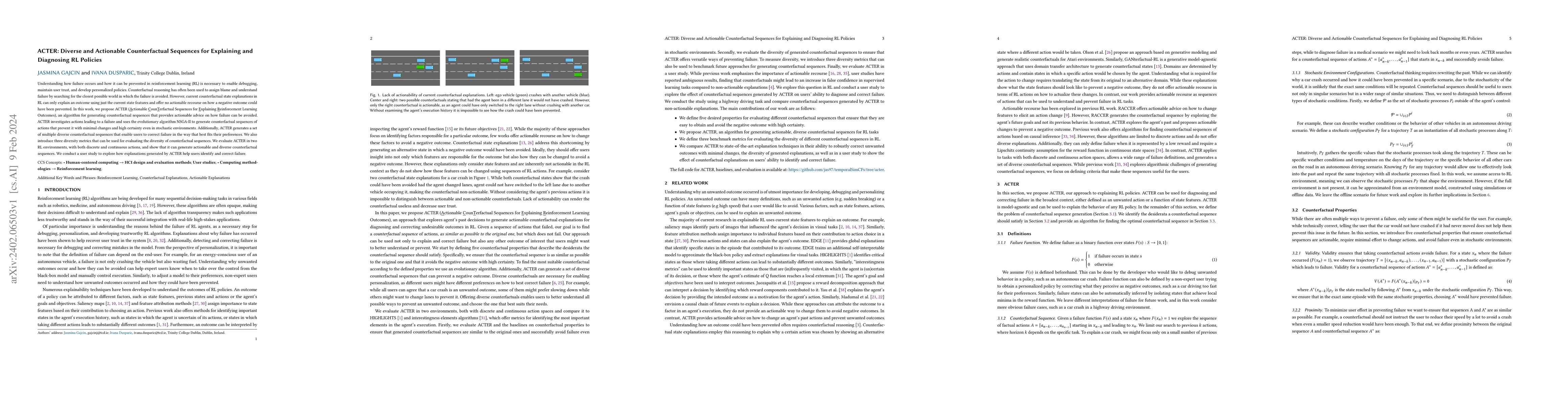 Thumbnail for ACTER: Diverse and Actionable Counterfactual Sequences for Explaining
  and Diagnosing RL Policies
