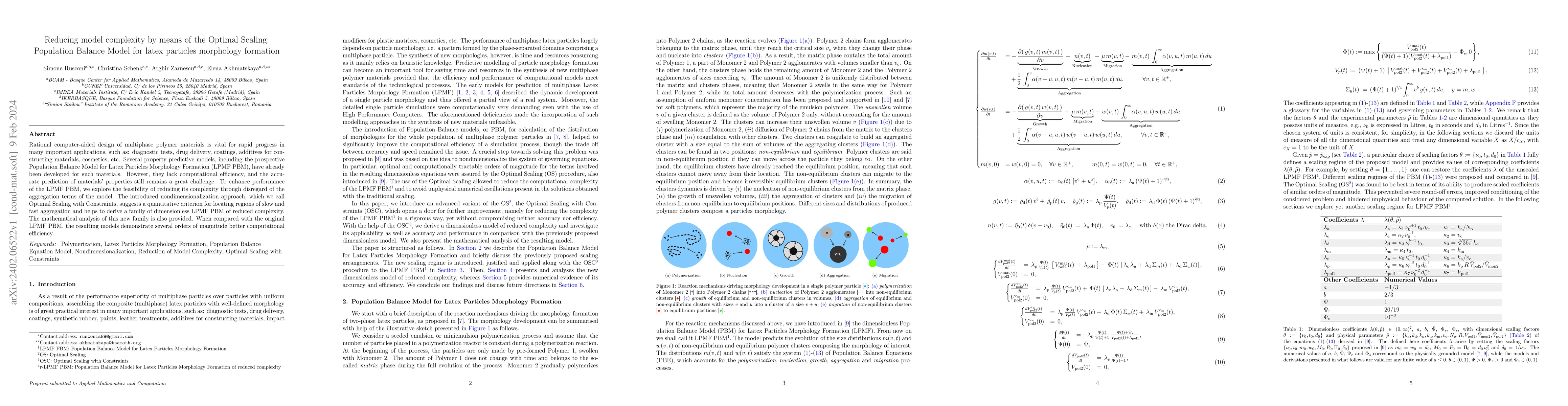 Thumbnail for Reducing model complexity by means of the Optimal Scaling: Population
  Balance Model for latex particles morphology formation