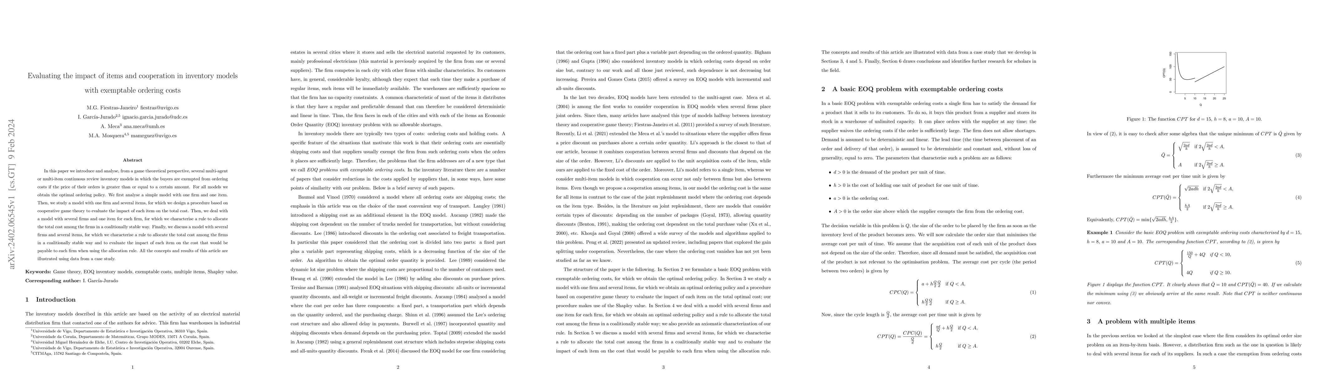 Thumbnail for Evaluating the impact of items and cooperation in inventory models with
  exemptable ordering costs