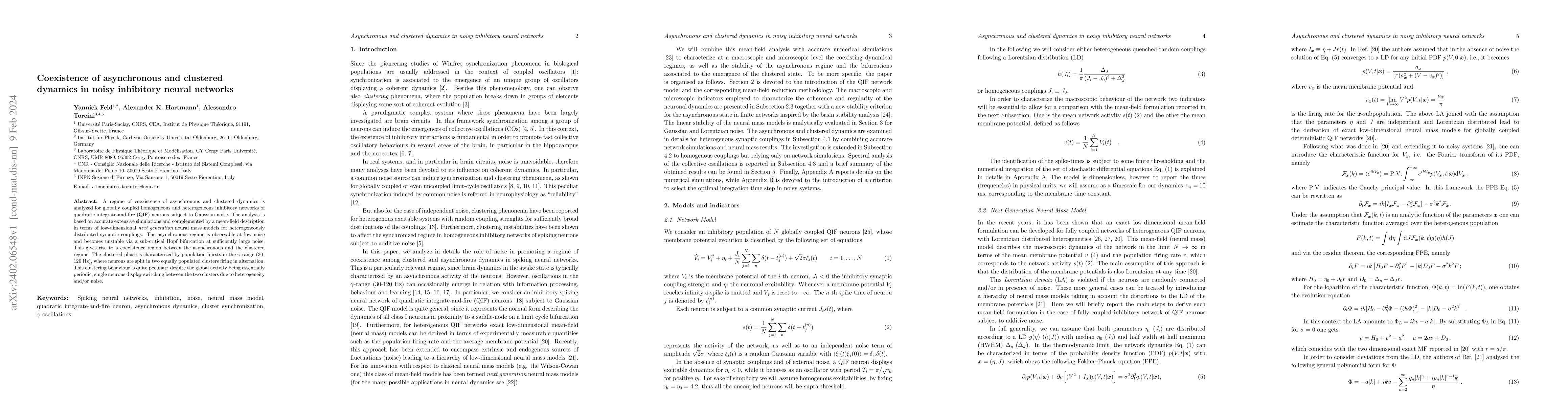 Thumbnail for Coexistence of asynchronous and clustered dynamics in noisy inhibitory
  neural networks