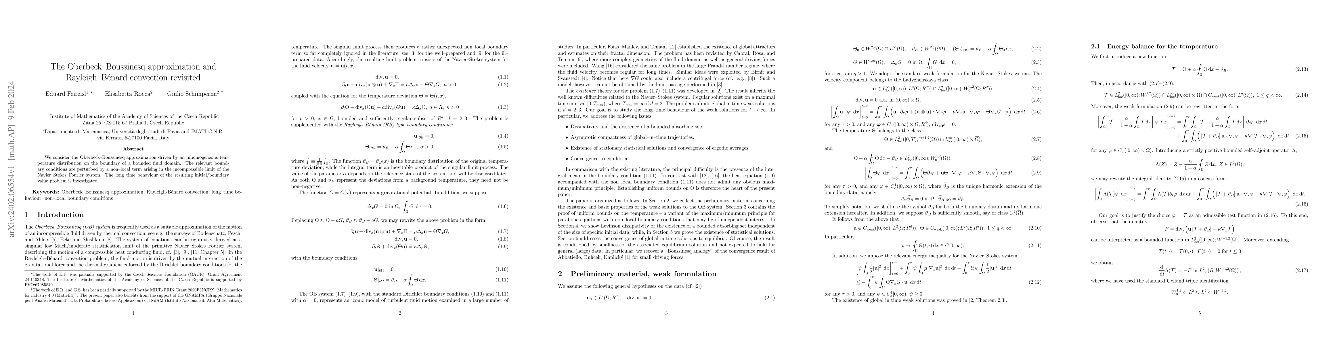 Thumbnail for The Oberbeck--Boussinesq approximation and Rayleigh--Benard convection
  revisited