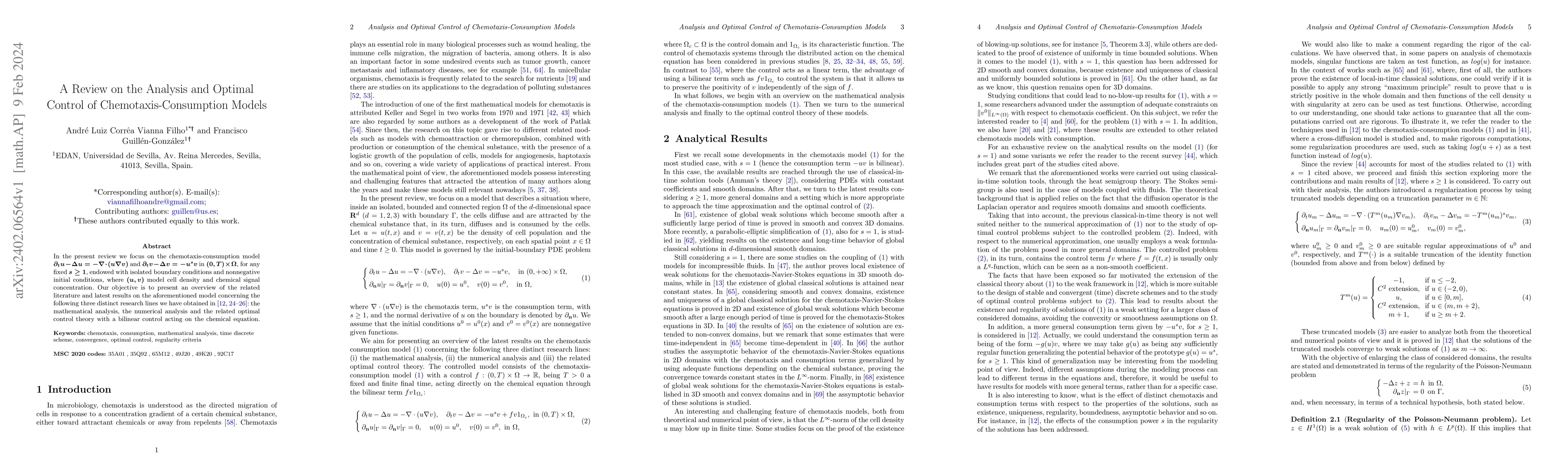 Thumbnail for A Review on the Analysis and Optimal Control of Chemotaxis-Consumption
  Models