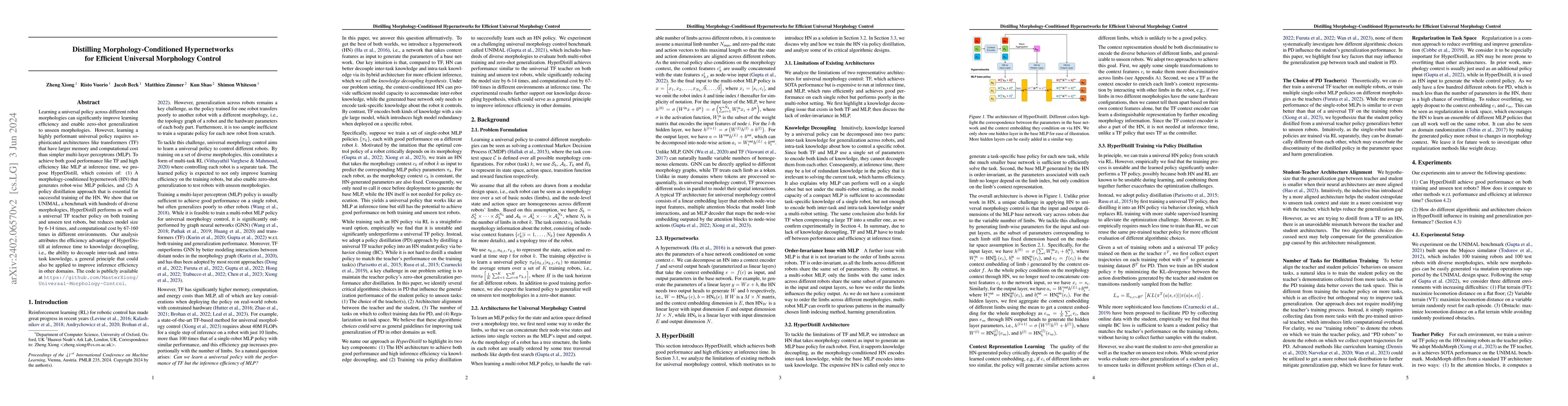 Thumbnail for Distilling Morphology-Conditioned Hypernetworks for Efficient Universal
  Morphology Control