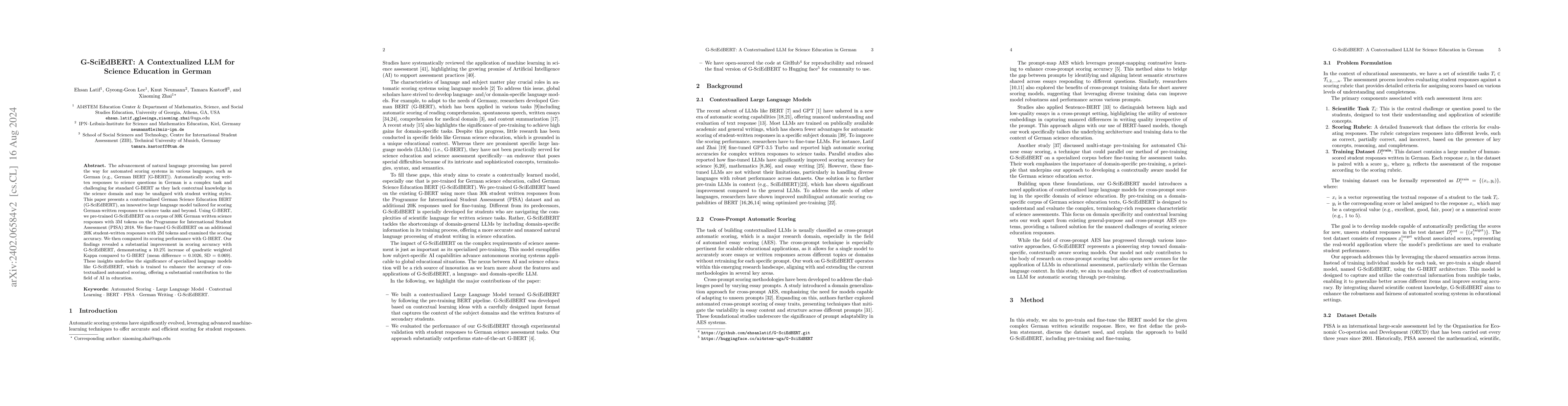 Thumbnail for G-SciEdBERT: A Contextualized LLM for Science Assessment Tasks in German