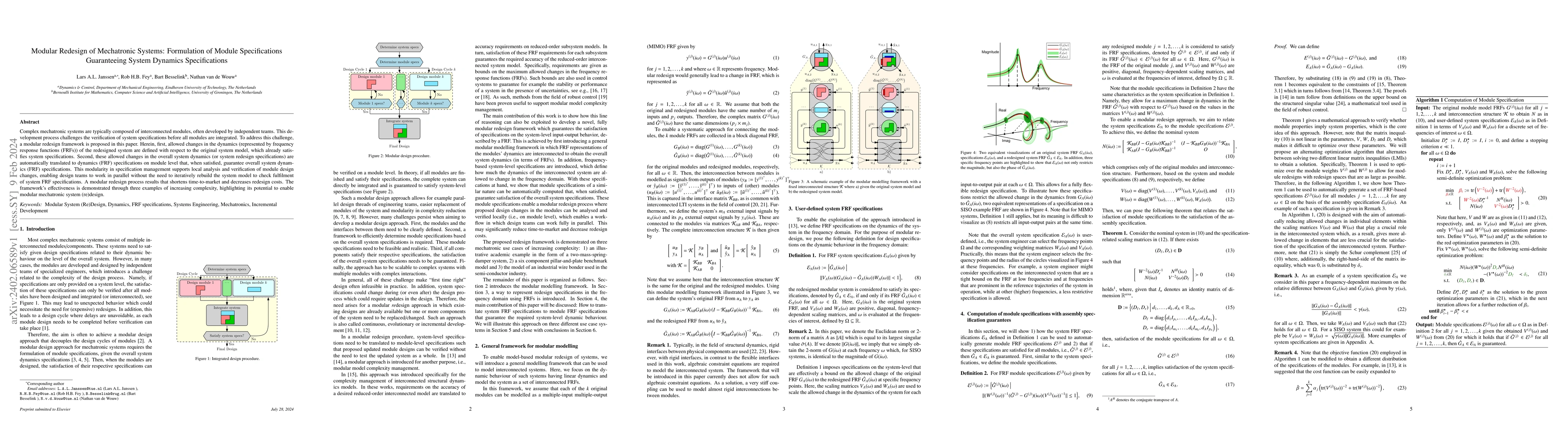 Thumbnail for Modular Redesign of Mechatronic Systems: Formulation of Module
  Specifications Guaranteeing System Dynamics Specifications
