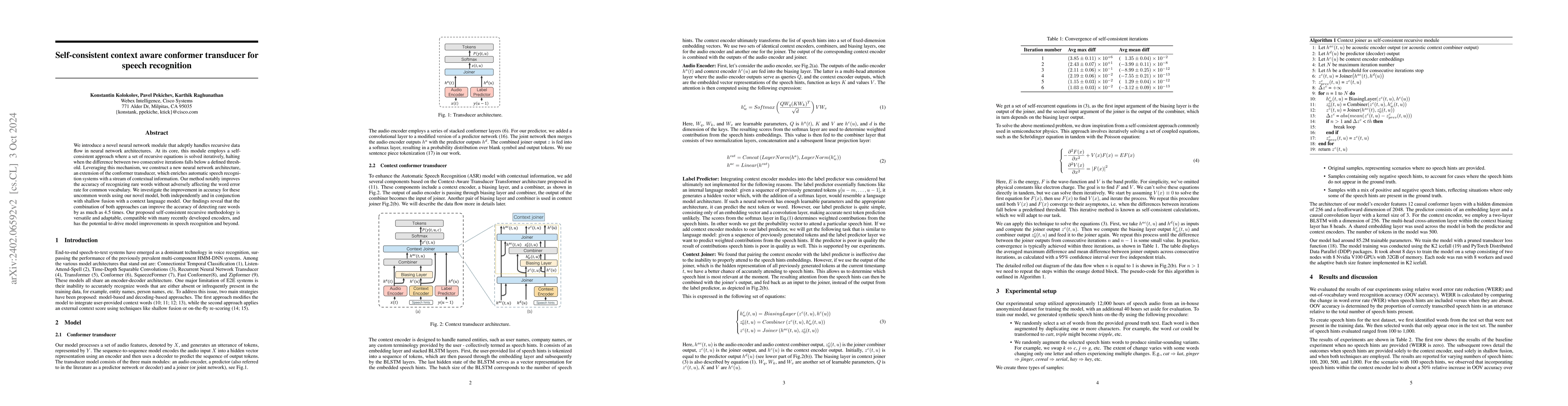 Thumbnail for Self-consistent context aware conformer transducer for speech
  recognition