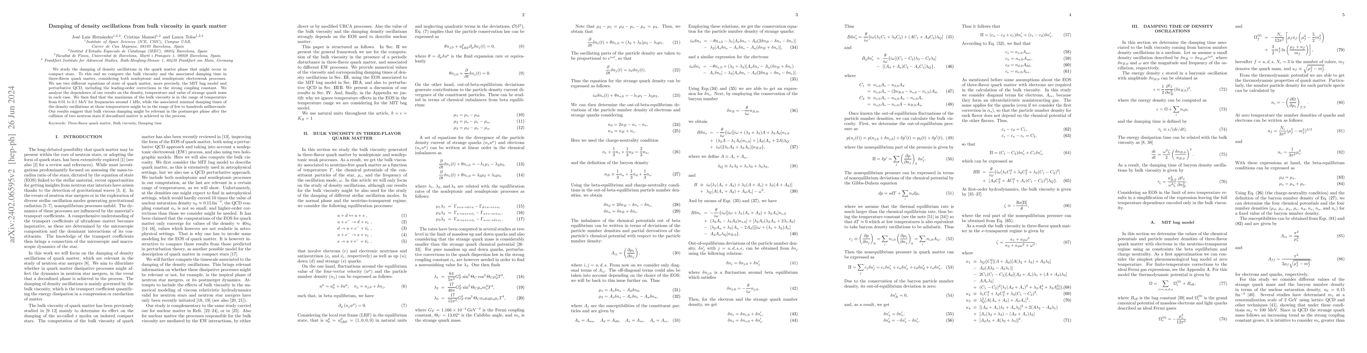 Thumbnail for Damping of density oscillations from bulk viscosity in quark matter