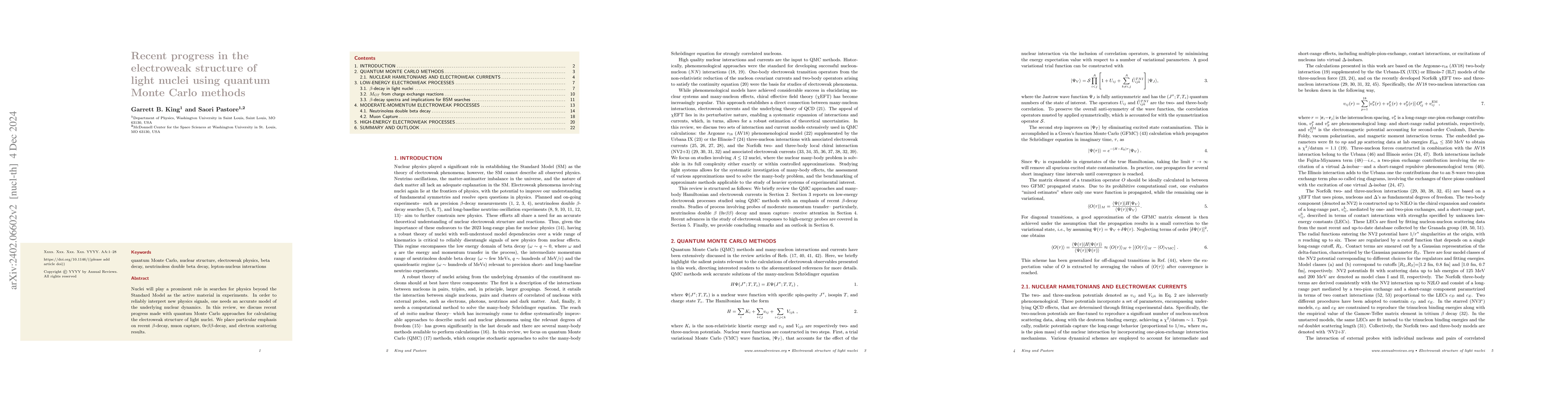 Thumbnail for Recent progress in the electroweak structure of light nuclei using
  quantum Monte Carlo methods