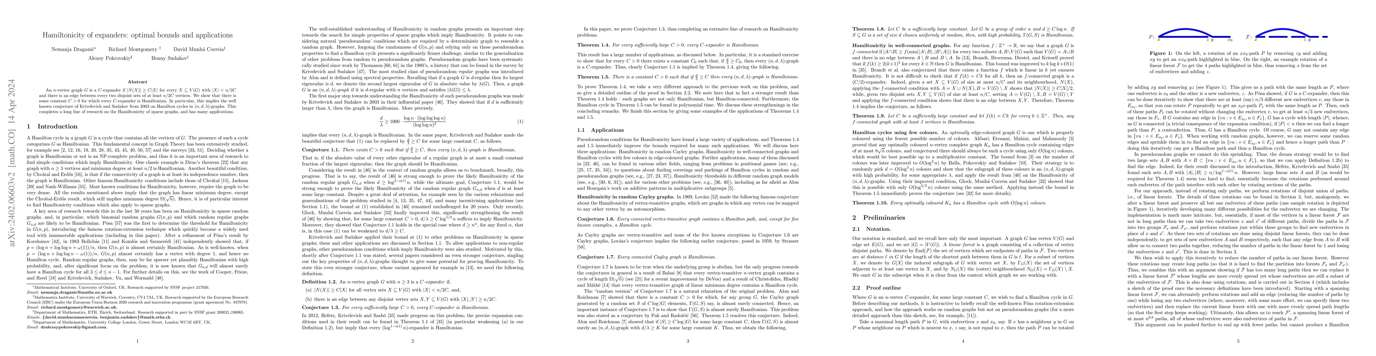 Thumbnail for Hamiltonicity of expanders: optimal bounds and applications