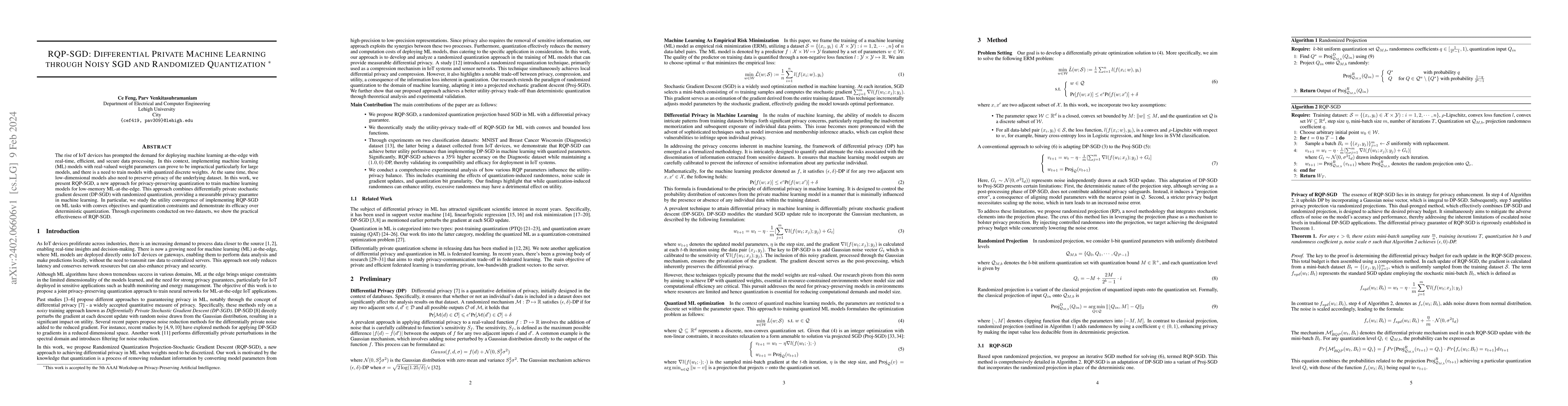 Thumbnail for RQP-SGD: Differential Private Machine Learning through Noisy SGD and
  Randomized Quantization