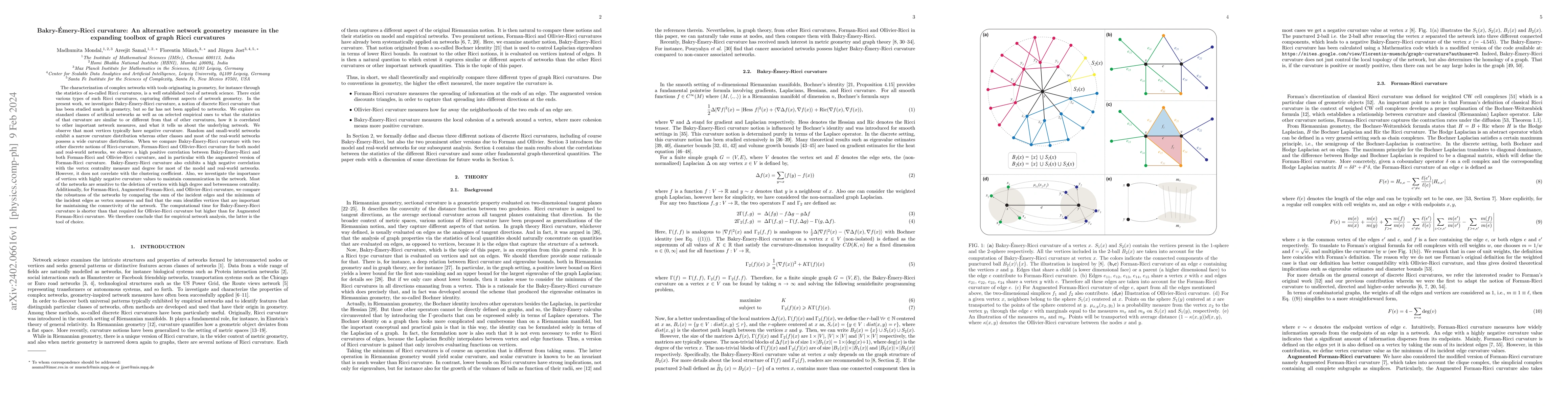 Thumbnail for Bakry-\'Emery-Ricci curvature: An alternative network geometry measure
  in the expanding toolbox of graph Ricci curvatures