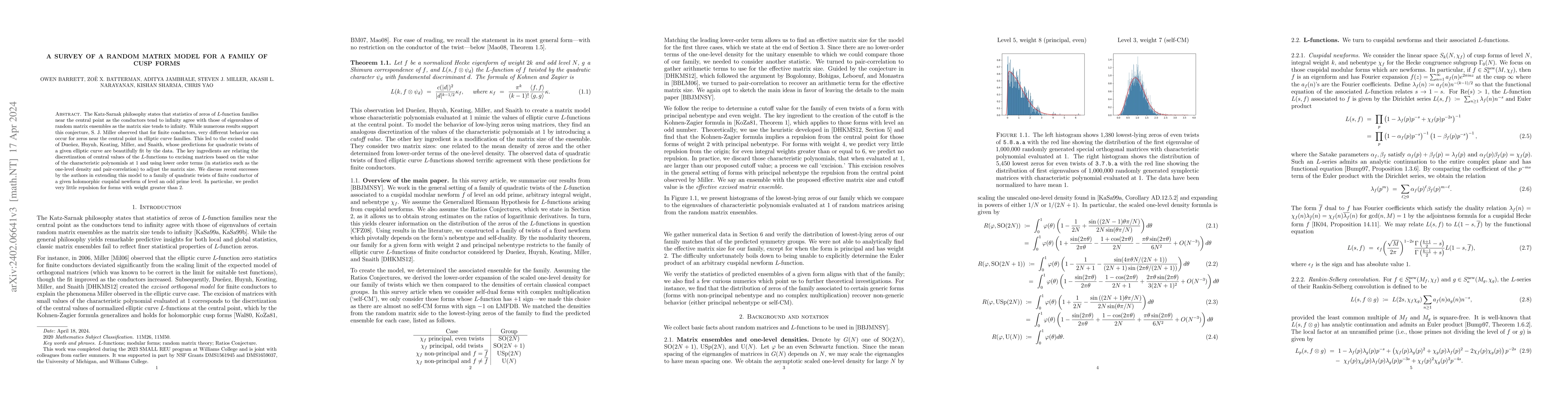 Thumbnail for A Survey of a Random Matrix Model for a Family of Cusp Forms