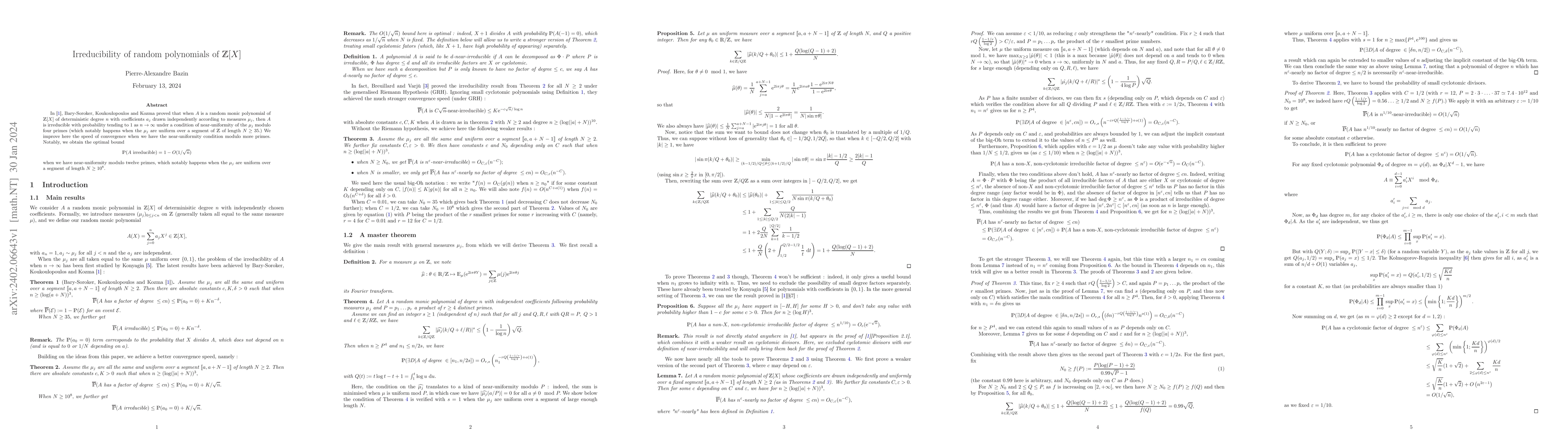 Thumbnail for Irreducibility of random polynomials of $\mathbb{Z}[X]$