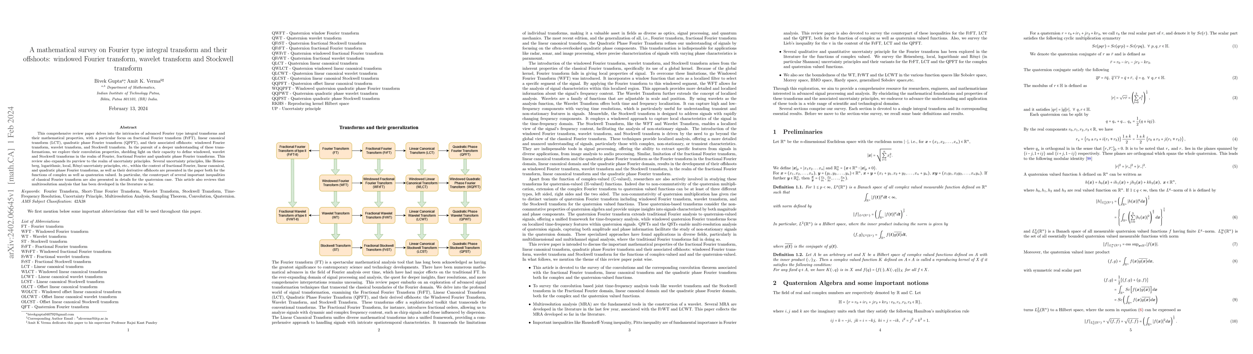 Thumbnail for A mathematical survey on Fourier type integral transform and their
  offshoots: windowed Fourier transform, wavelet transform and Stockwell
  transform